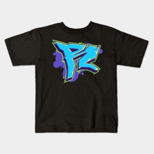 Letter R - Graffiti Street Art Style Blue Kids T-Shirt